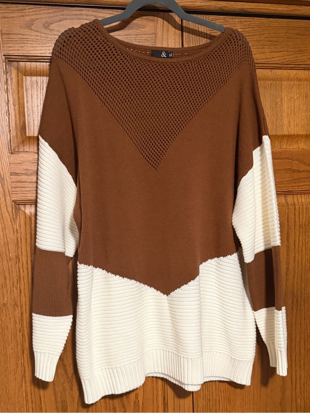 Stylish Brown and White Knit Sweater